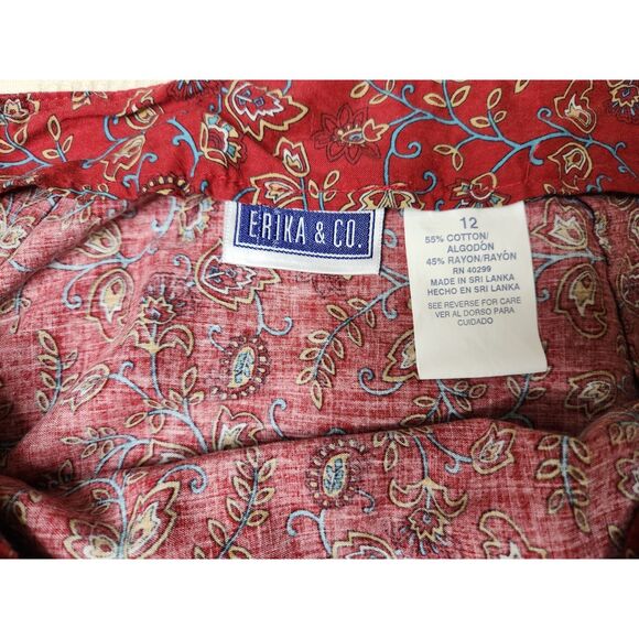 Erika & Co Red Paisley Floral Maxi Skirt Sze 12 Boho Vintage Rayon Cotton Blend - Picture 8 of 8